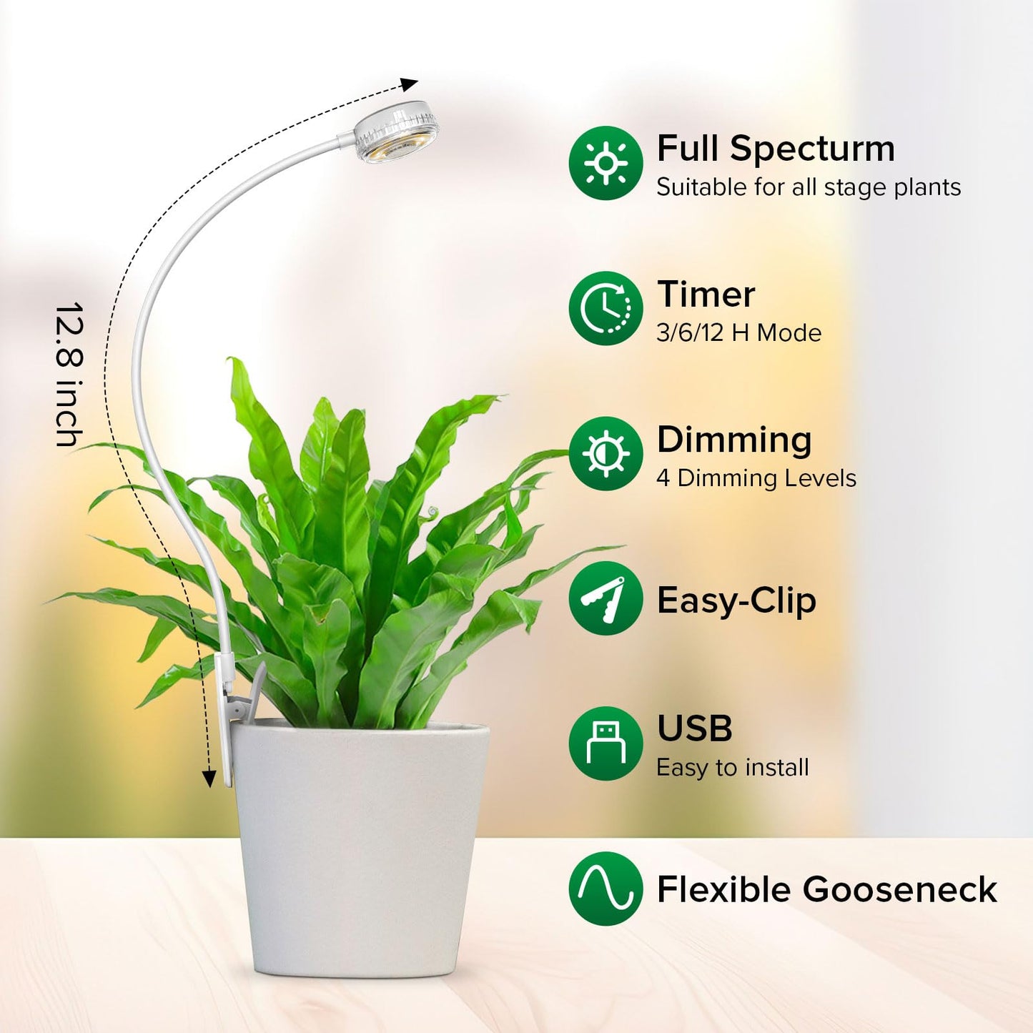 5W Clip on Grow Lights for Indoor Plants,Pot LED Small Grow Light for Indoor Growing, Full Spectrum Small Plant Light, 4000k with 4-Level Dimmable, Auto On/Off 3 6 12 Hrs Timer for Succulents