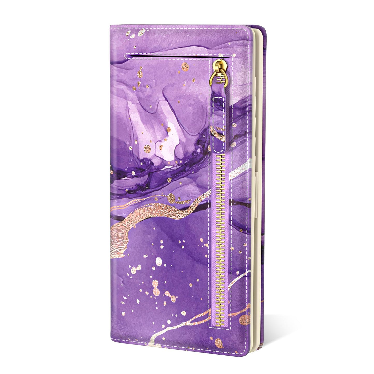 TMOODEL Wallet Women, Cute Marble RFID Blocking Credit Card Holder for Women, Slim Thin Leather Bifold Ladies Purse, Clutch Billfold Card Holder Wallets with 11 Card Slots & ID Window, Purple Abstract