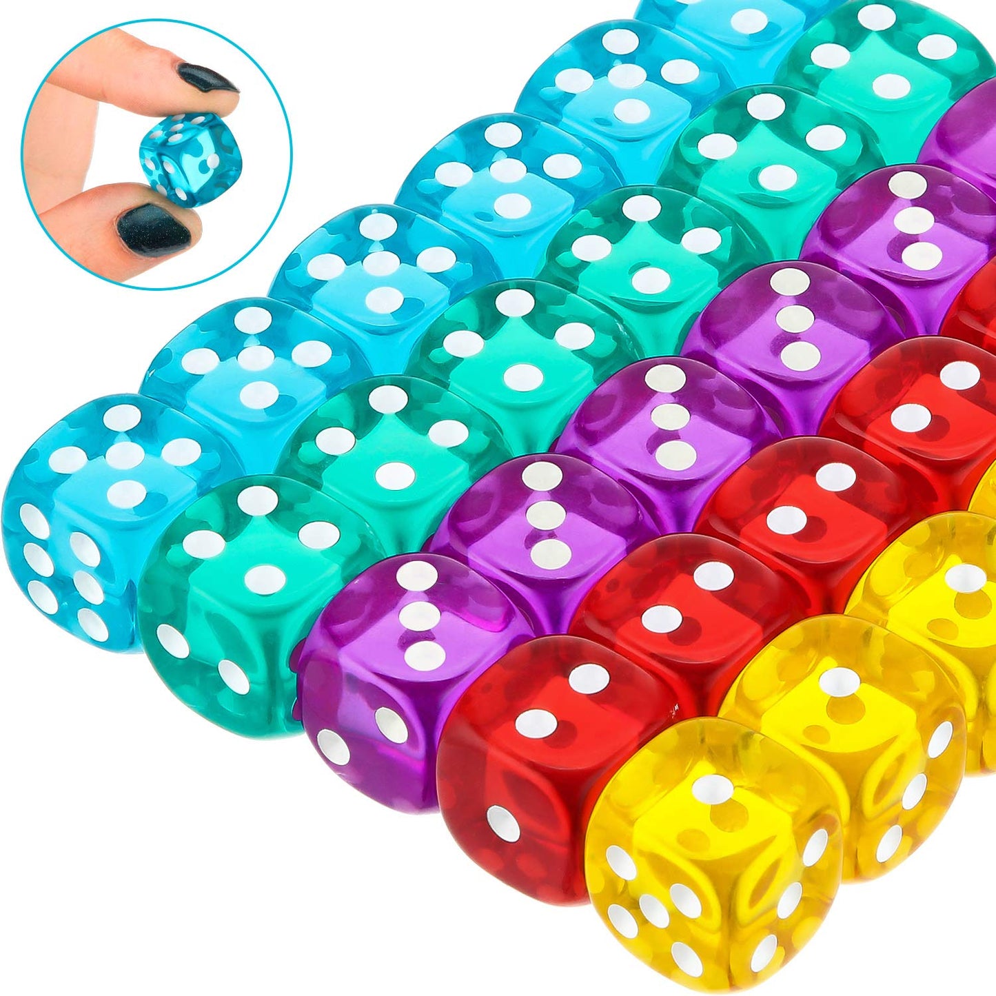 TecUnite 30 Pcs 6-Sided Dice Set 14 mm Bulk 6 Sided Colored Dices for Board Games, Math Learning