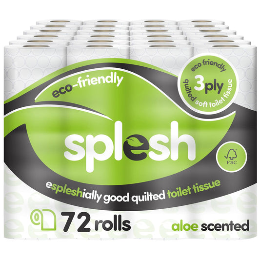 Splesh by Cusheen 3-ply Toilet Roll - Aloe Vera Fragrance (72 Pack) Soft, Quilted Bulk Toilet Rolls, Toilet Tissue and Loo Rolls – Eco-Friendly Toilet Paper Sustainably Crafted in The UK