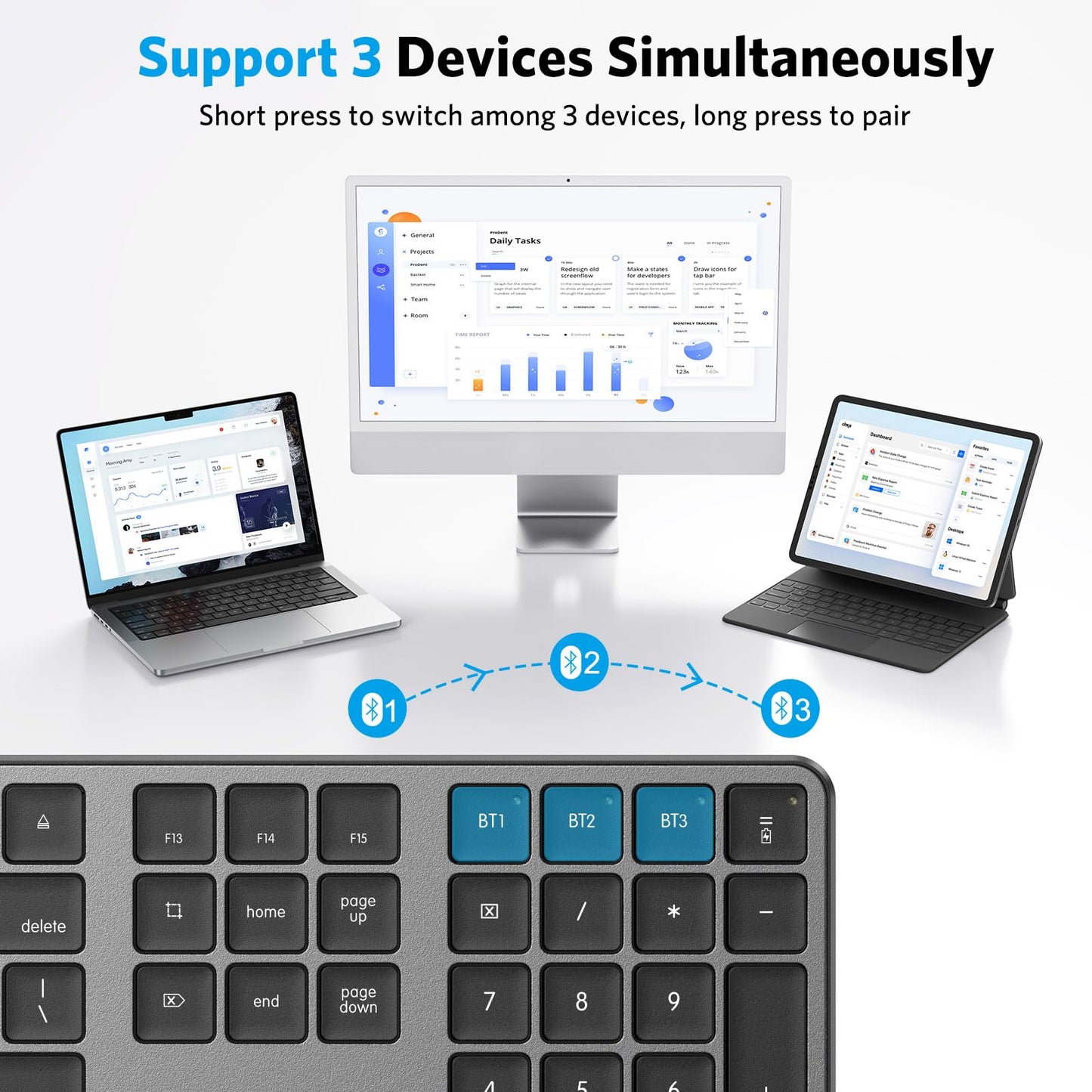 OMOTON Bluetooth Keyboard Compatible with Mac, with Numeric Keypad, Rechargeable Wireless Keyboard Compatible with MacBook Pro/Air, iMac, Mac mini/Pro Laptop and PC (Silver)