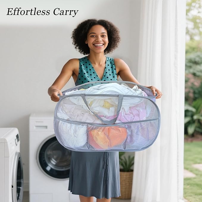 Collapsible Laundry Baskets 2 Pack, Mesh Pop Up Hamper
