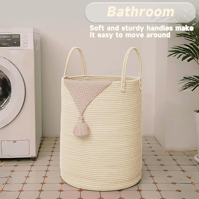 Large Woven Laundry Basket Hamper, 100L Cotton Rope Storage Bin