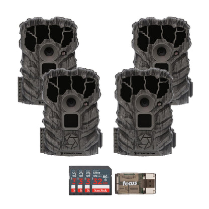 Stealth Cam Browtine 14MP Trail Camera (4-Pack) Bundle with 32GB Memory Card (4-Pack) and Card Reader (9 Items)