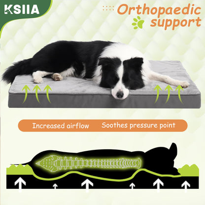 KSIIA Dog Beds Large Washable, Orthopedic Dog Crate Beds with Waterproof Removable Cover, Flat Mattress Non skid Bottom, Pet Beds for Dogs, Grey, 88x55x7cm