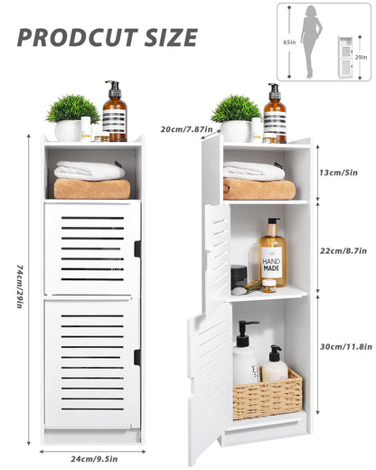 aimu Waterproof Bathroom Cabinets,Bathroom Storage Units with Open Storage Shelf,Free-standing Floor Cabinets,Corner Organizer Cupboard for Bedroom Kitchen Hallway,White.