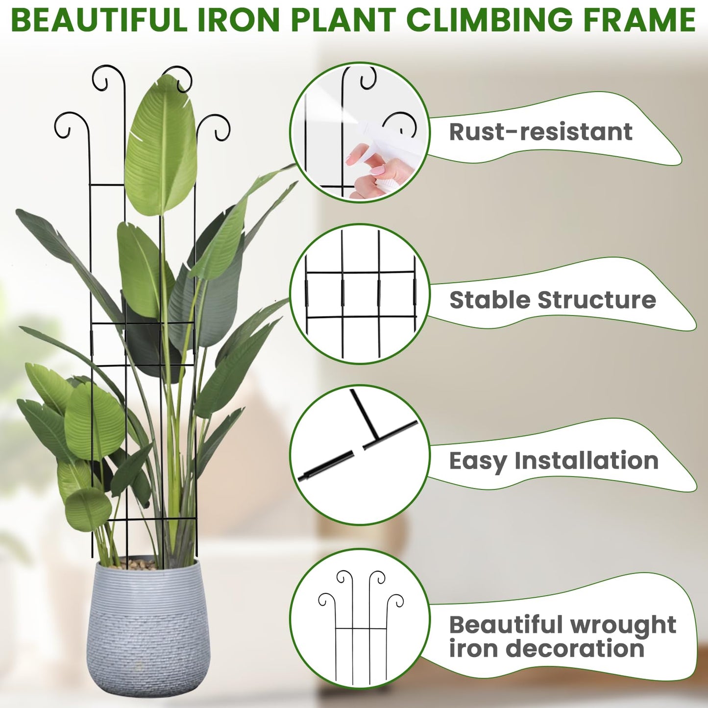 32.6 Inch 2Pack Garden Trellis for Climbing Plants, Rustproof Sturdy Metal Plant Trellis, Decorative Trellis for Potted Plants, Climbing Vines, Flowers, Vegetables, Indoor Outdoor Plant Support, Black