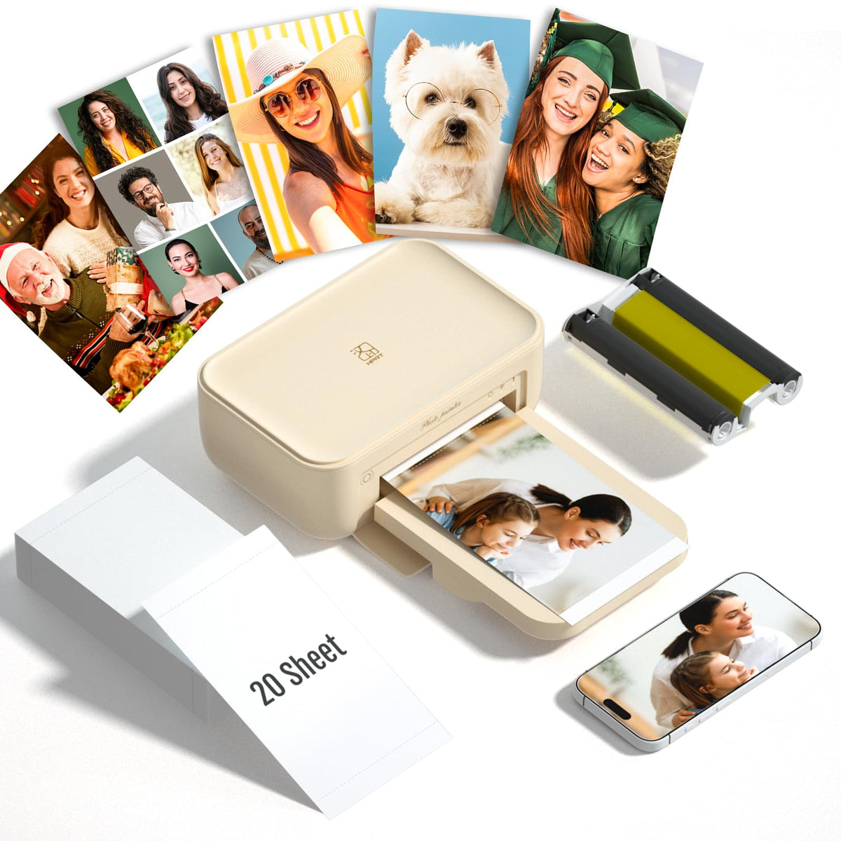 HPRT CP4100 Photo Printer - Plus 4x6 Bluetooth Instant Picture Printer with 20 Sheets & Ribbon - Wi-Fi, Premium Dye Sublimation - 300 DPI Display Resolution - Editing App for Fun, Creative Photos