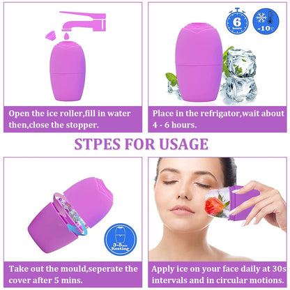 Small Cube Ice Roller For Face And Eye,Facial Ice Roller Massager,Face Icer,Facial Skin Care Tools for Eliminate Puffiness Tighten Skin Reduce Fine Lines Shrink Pores (Purple)