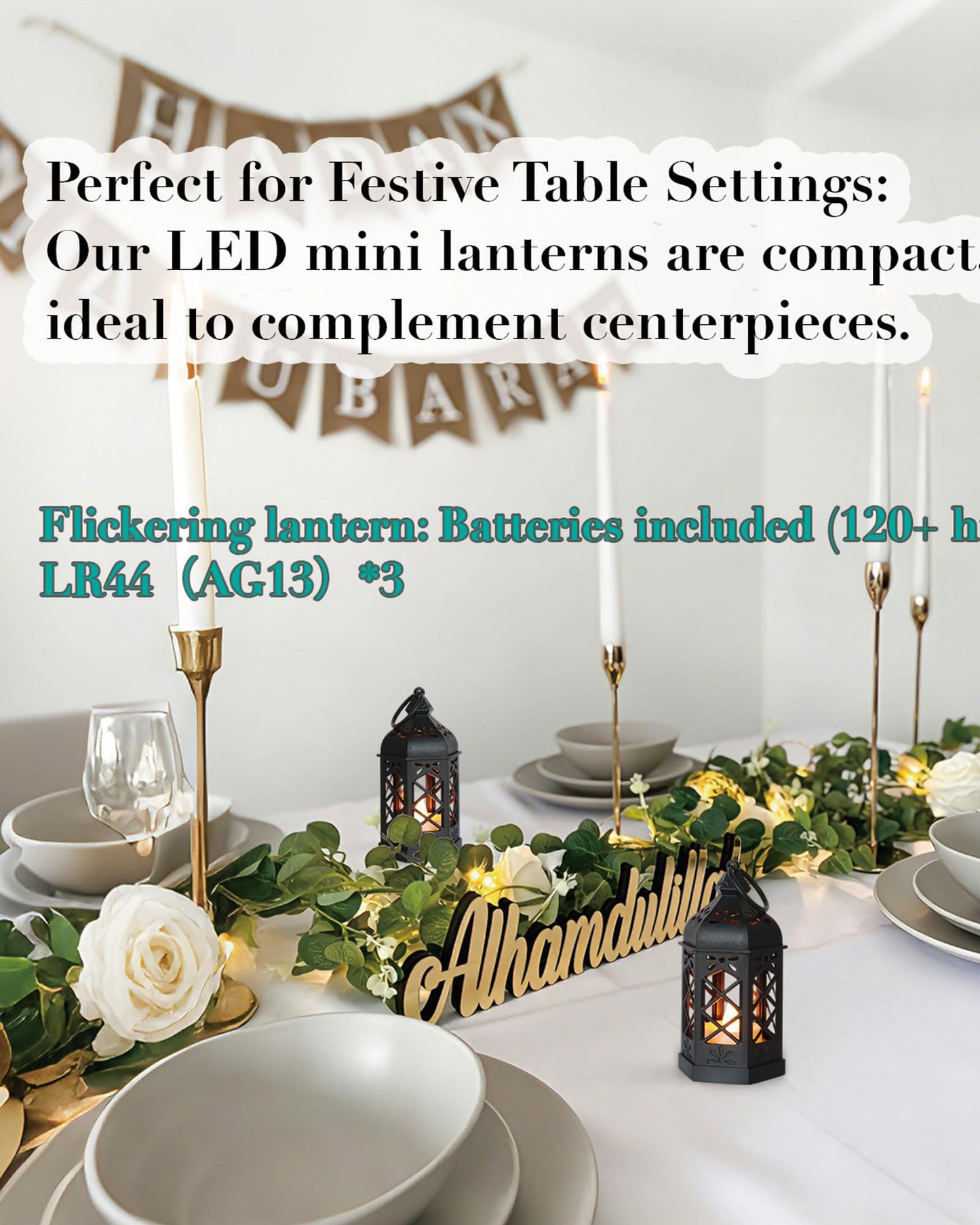 Reperla 12-Pack Mini Lanterns with Flickering LED Candles for Ramadan, Moroccan Decorative Hanging Lanterns for Halloween, Christmas, Wedding, Black Lantern for Table Centerpiece, Home & Party Decor
