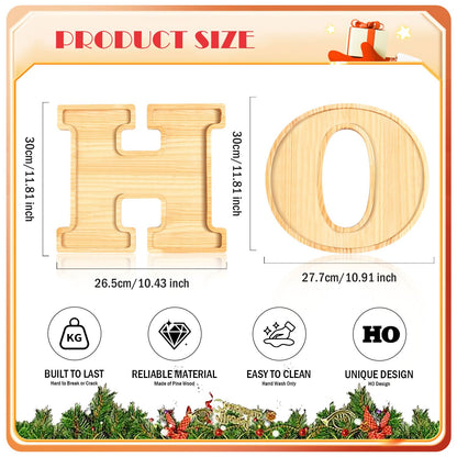 AWIZOM 2 Pcs Christmas Charcuterie Boards HO Wooden Serving Platters Christmas Pine Wood Trays Wooden Snack Cookie Dish Plates for Home Kitchen Xmas Holiday Housewarming Dinnerware Presents