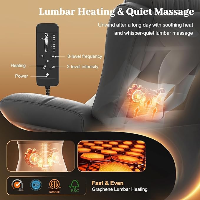 Power Loveseat Recliner with 2-Point Graphene Heat & Massage, Under-Seat