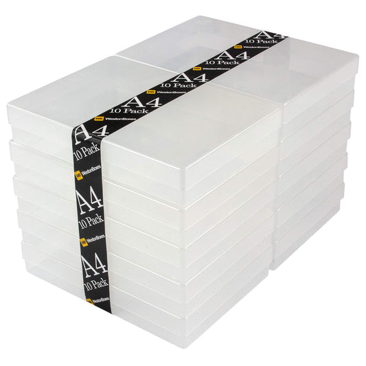 WestonBoxes A4 Transparent Plastic Craft Storage Boxes with Lids for Art Supplies, Paper and Card - 3.6 Litre Volume (Pack of 10)