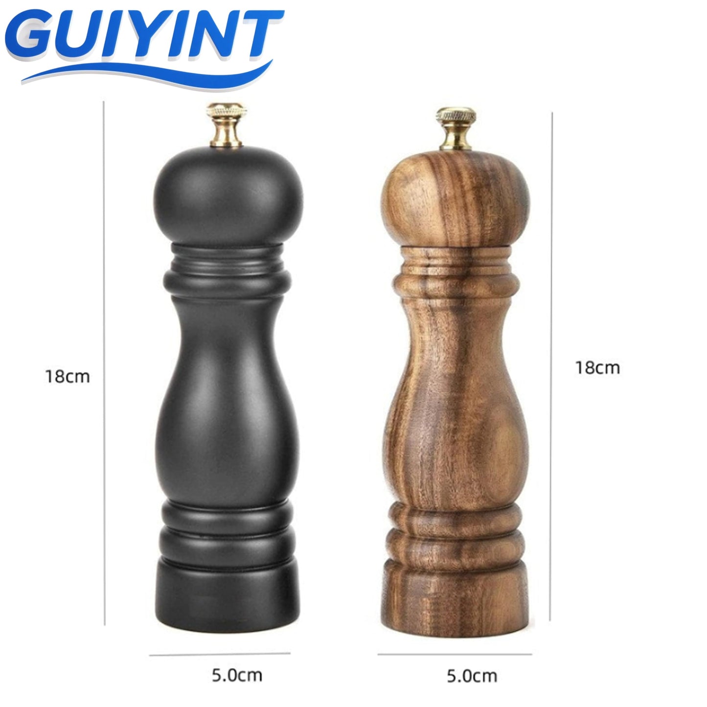 Guiyint Manual Salt and Pepper Mill Set, Beechwood Zirlion Style Grinders with Adjustable Coarse to Fine Grind, Zirlion Salt and Pepper Mills-Universal Classic Model