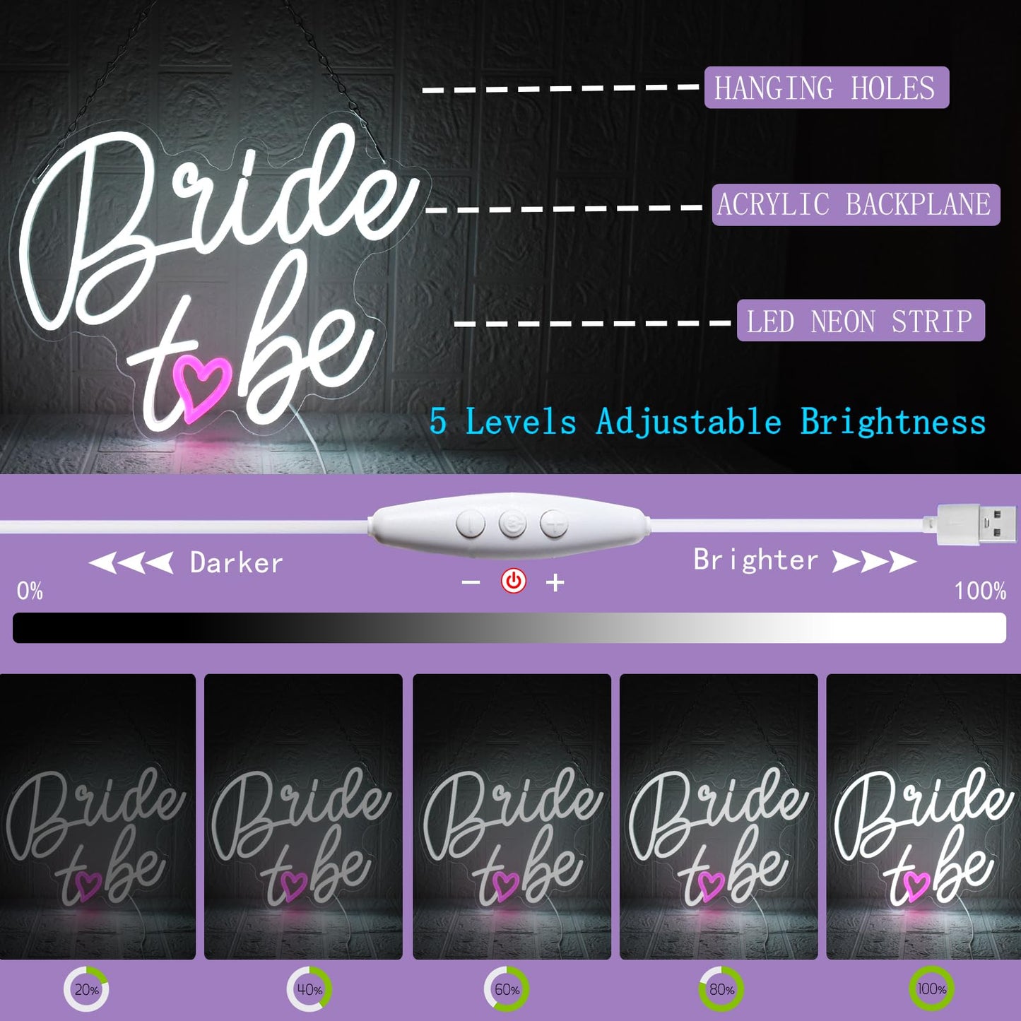 UExnkj-Y Bride to Be Neon Sign Wedding Light Signs White Led Neon Light Signs USB Dimmable Led Lights Sign for Bachelorette Engagement Party Bridal Shower