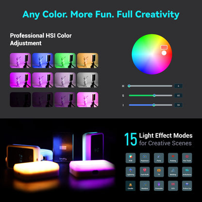 SmallRig RM75 RGB Video Light, RGBWW Full Color Portable LED Light Panel, 4,000mAh Battery, 2500-8500K, CRI96, TLCI 98, Magnetic Attraction and App, for Vlogging Photography 3290