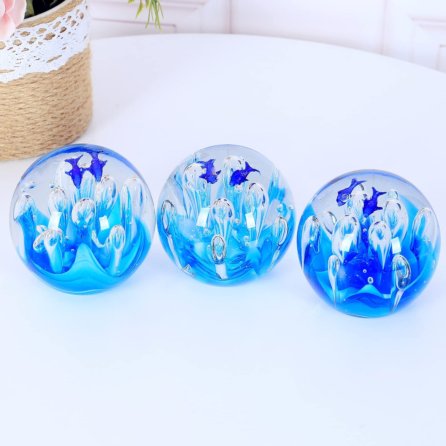 Hand Blown Glass Coral Figurines Ball, Paperweight, Sea Plant Ornament for Fish Tank Aquarium, Birthday Gift, Glass Paperweight