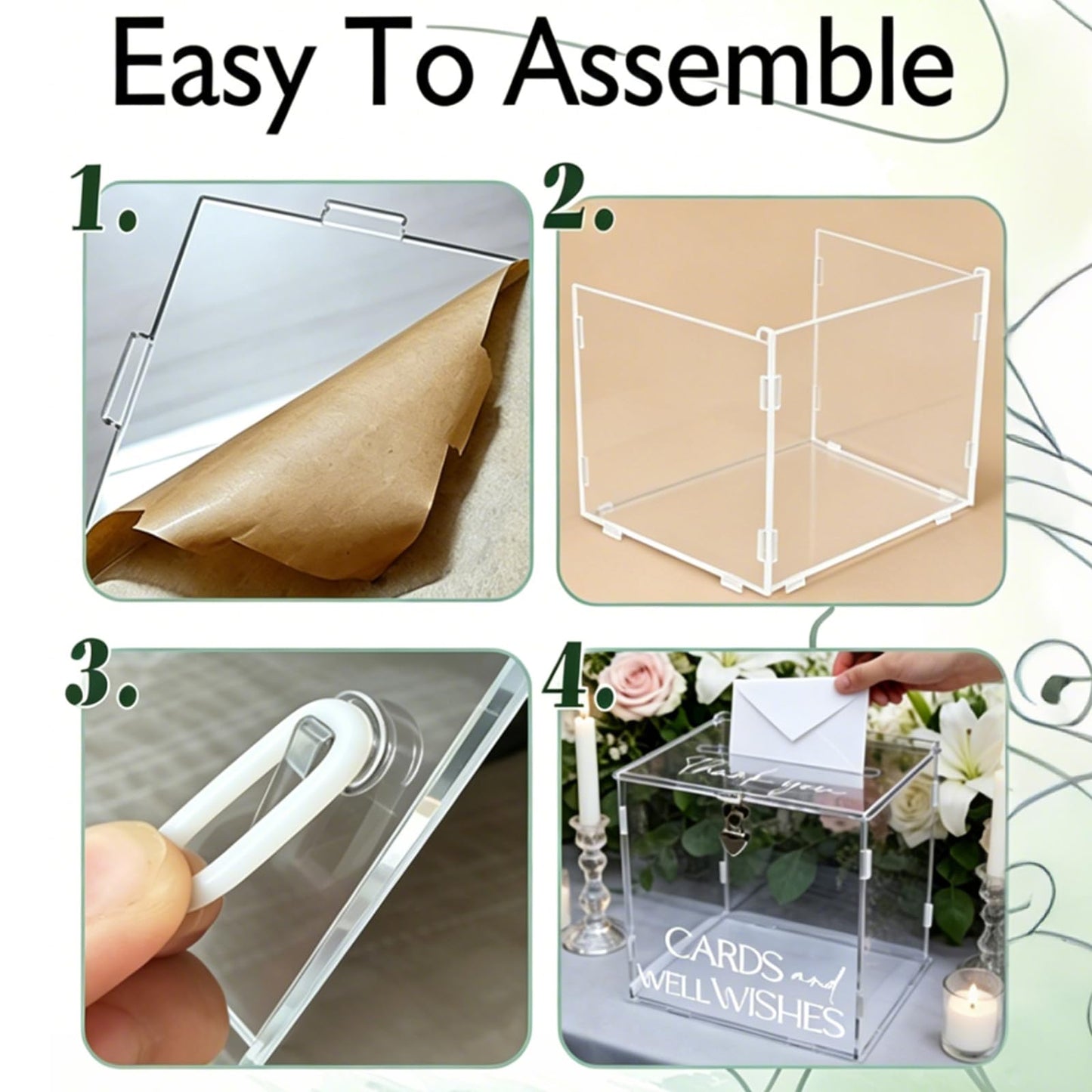SOFARKKT Clear Acrylic Card Box with Lock & Slot, Transparent Elegant Wedding Card Boxes for Reception, DIY Money Envelop Gift Cards Box for Party Graduation Wedding Birthday Bridal Shower Table Decor