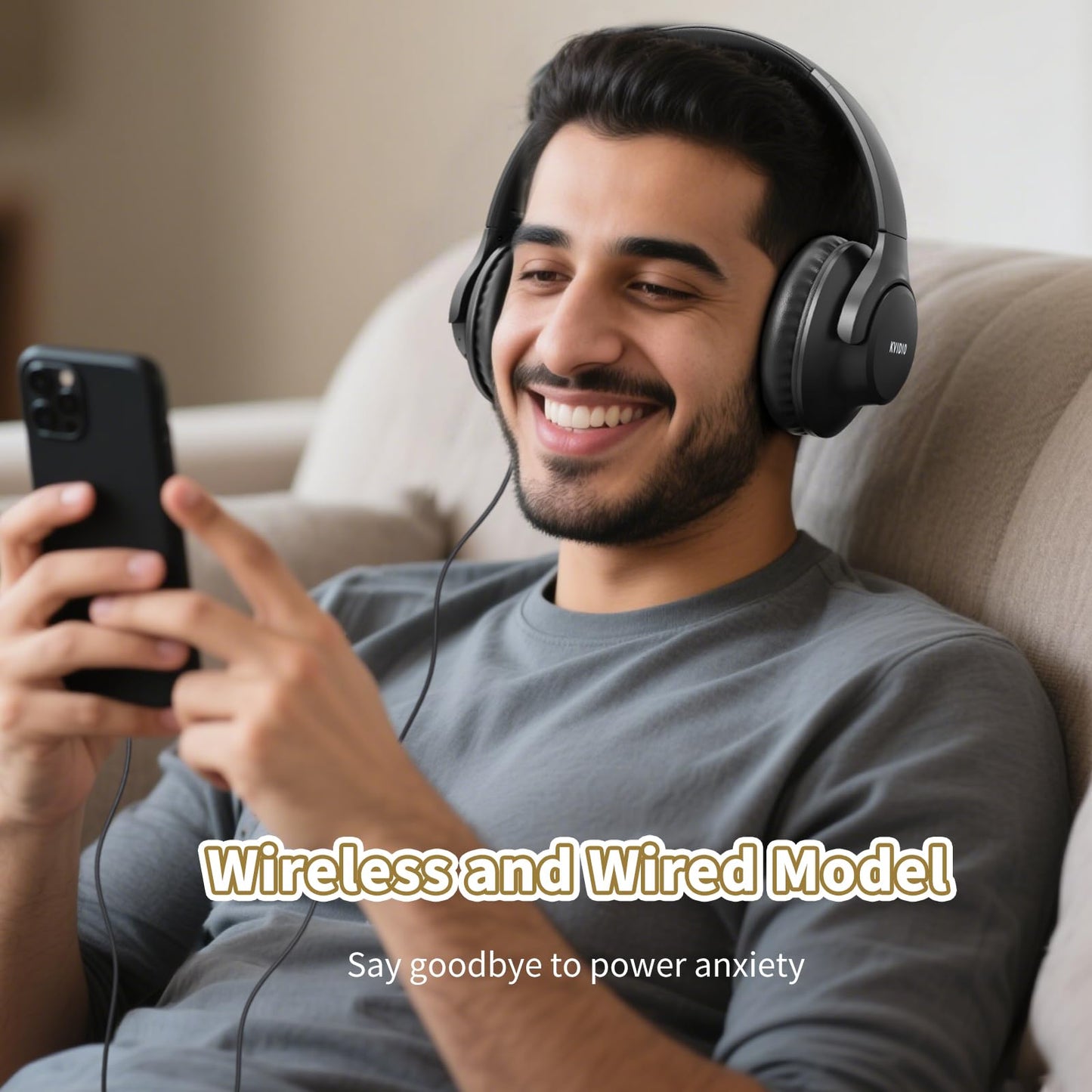 KVIDIO Bluetooth Headphones Over Ear, 65 Hours Playtime Wireless Headphones with Microphone, Foldable Lightweight Headset with Deep Bass,HiFi Stereo Sound for Travel Work PC Cellphone (Black)