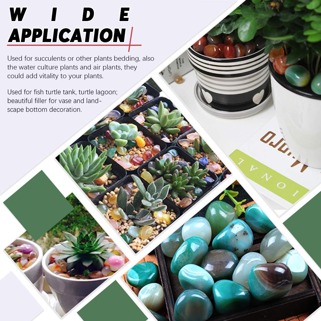 Hilitchi Green Agate Stone Tumbled Stones for Plants Cacti & Succulents Bedding, Vase Filler, Landscape Bottom Decoration (About 1lb(455g)/Bag)