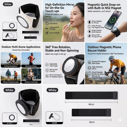 Magnetic Sport Wristband Phone Holder with HD Mirror & N52 Magnet, 360° Rotate Detachable Running Armband for iPhone 17 16 15 14 13 12 Pro Max, Galaxy Sports Wrist Forearm Mount for Gym Cycling