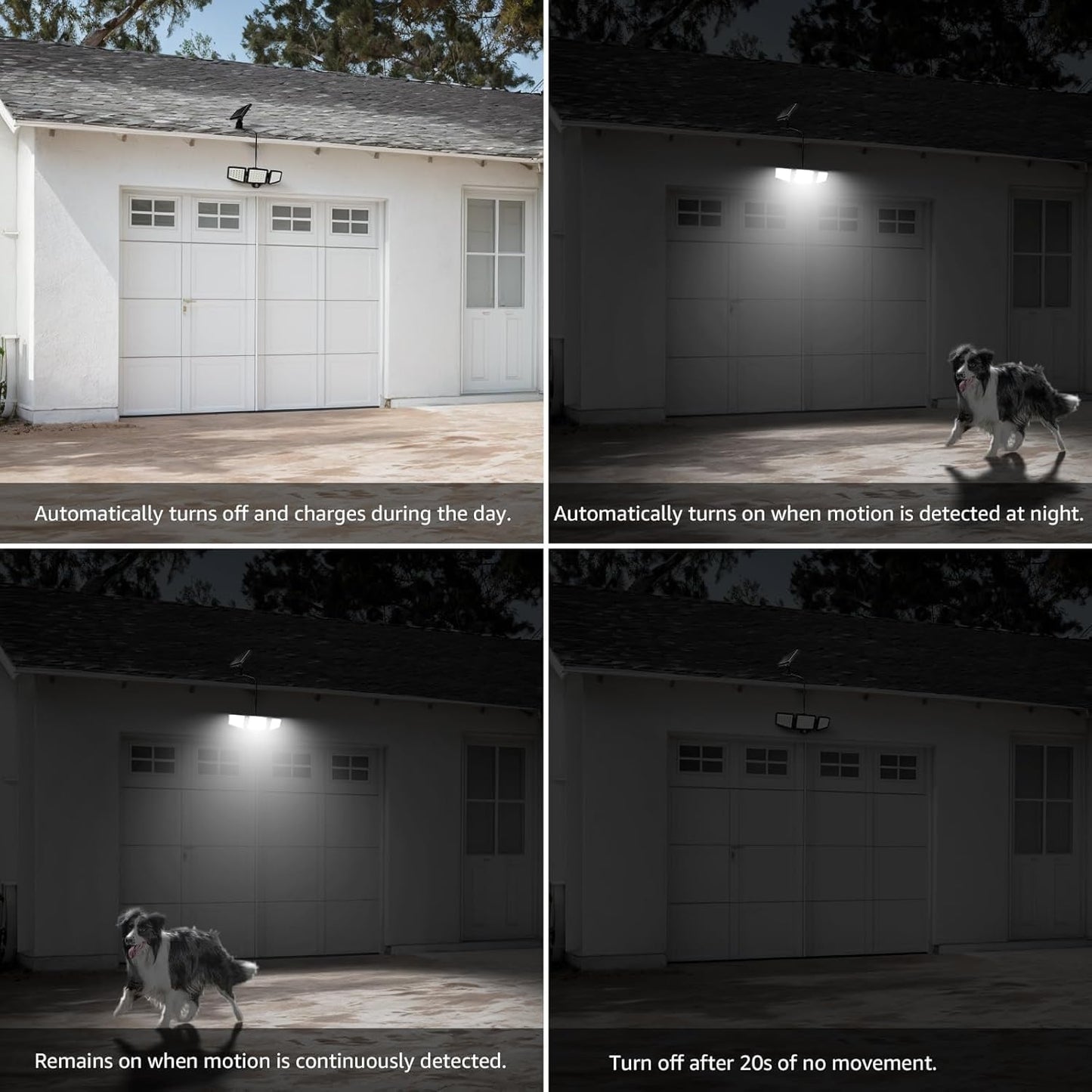 Lepro Solar Security Lights Outdoor Motion Sensor, 1200LM Solar Flood Lights with Separate Solar Panel, IP65 Waterproof, Adjustable 3Heads, Pir Wall Lights for Yard Garage Pathway