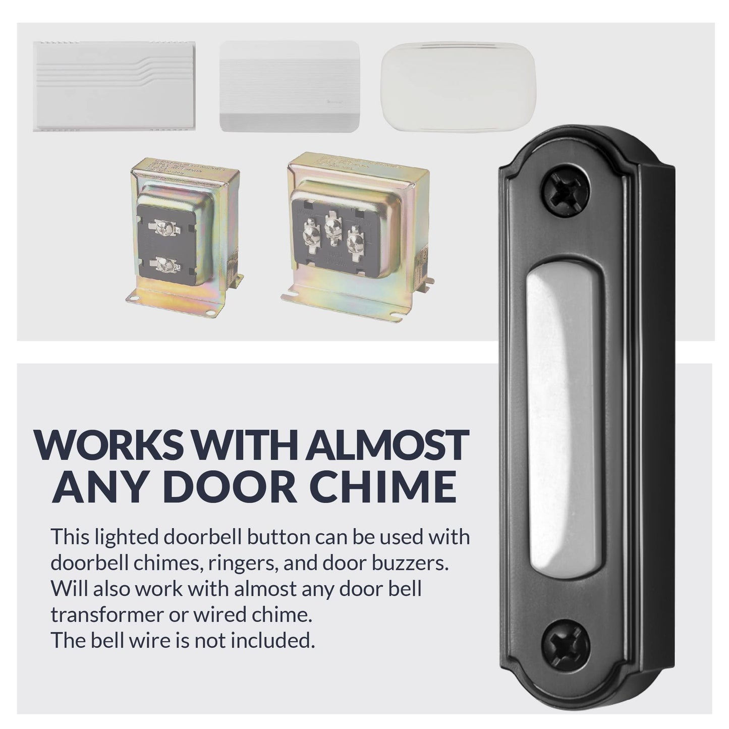 Newhouse Hardware LED Lighted Metal Door Chime Push Button (Oil-Rubbed Bronze) | Surface Mount Lighted Door Bell Button | Replacement Wired Doorbell Button for Most Door Bell Chimes