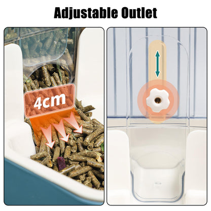 TOKAYIFE Automatic Pet Feeder, 800ml Adjustable Outlet Food Dispenser Power-Free for Small Animal Cage Crate Hutch Rabbit Cat Puppy Guinea Pig Chinchilla Bird Hamster (Grey)