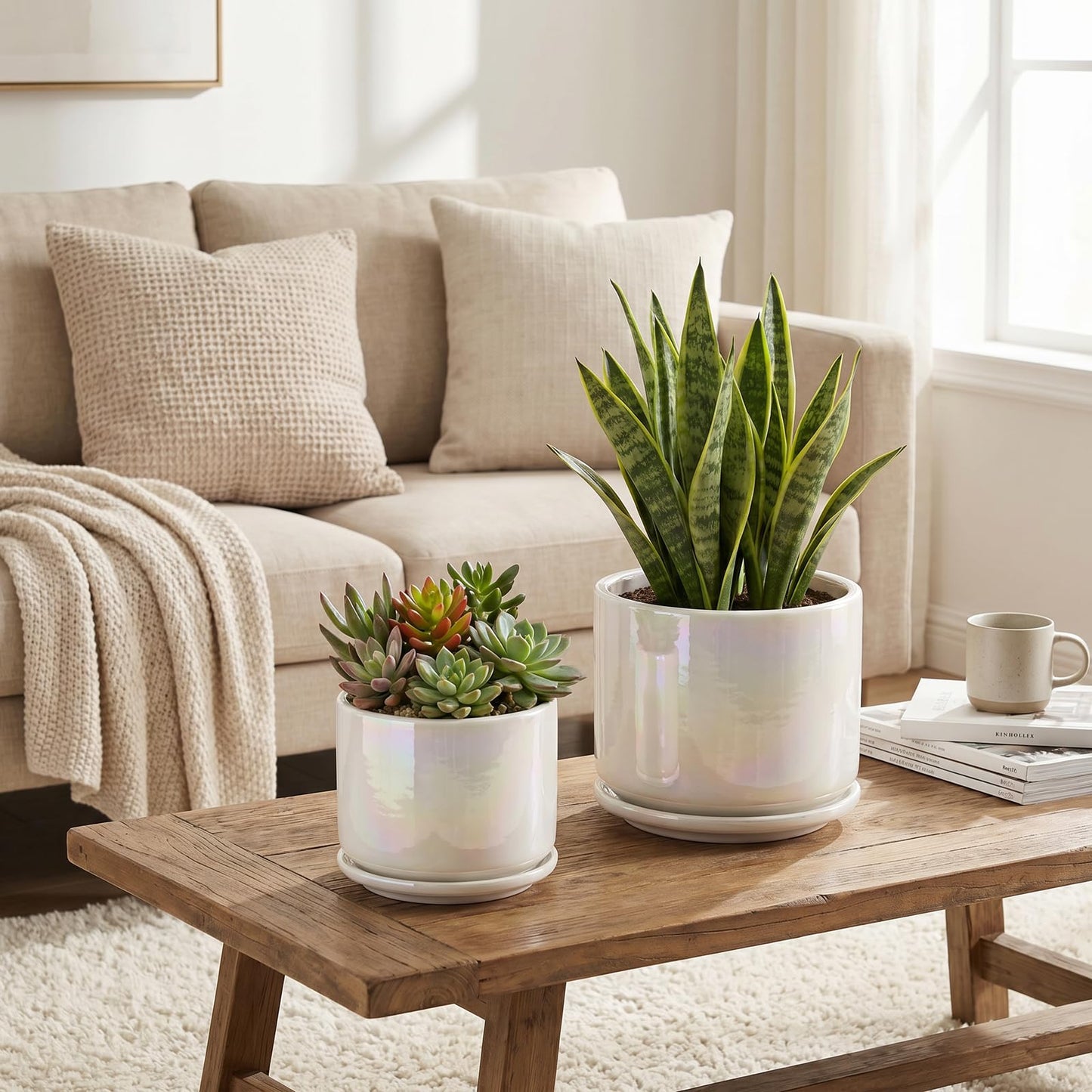 EFISPSS Plant Pots, 4+5+6 Inch Pots for Indoor Plants,Ceramic Planter Pot with Drainage Hole,Flower Pots for Succulent Cactus,Set of 3 - Rainbow Pearl Glaze
