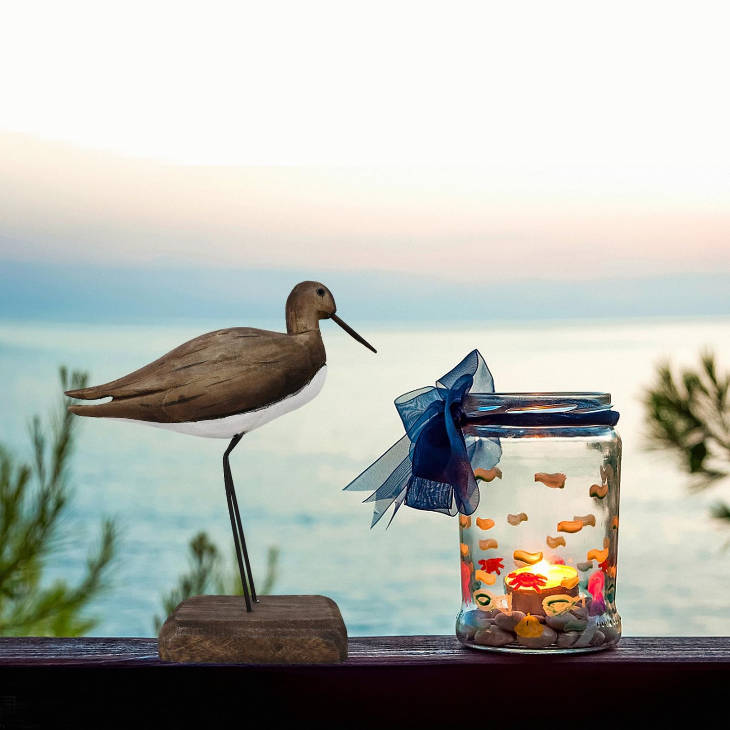 wovorins Wood Bird Statue Nautical Decor Decorative Sea Birds Sculpture Wooden Tabletop Figurine Coastal Ocean Beach Themed Decoration for Home Yard Bathroom Living Room (6.7" H)