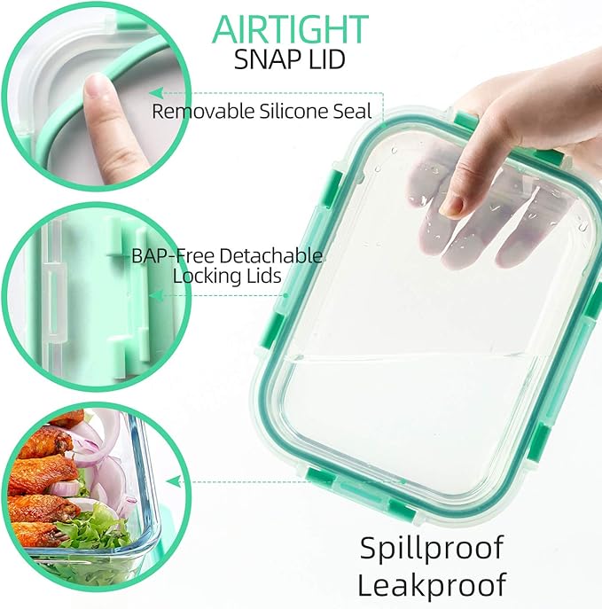 C CREST [10-Pack Glass Food Storage Containers, Meal Prep Containers