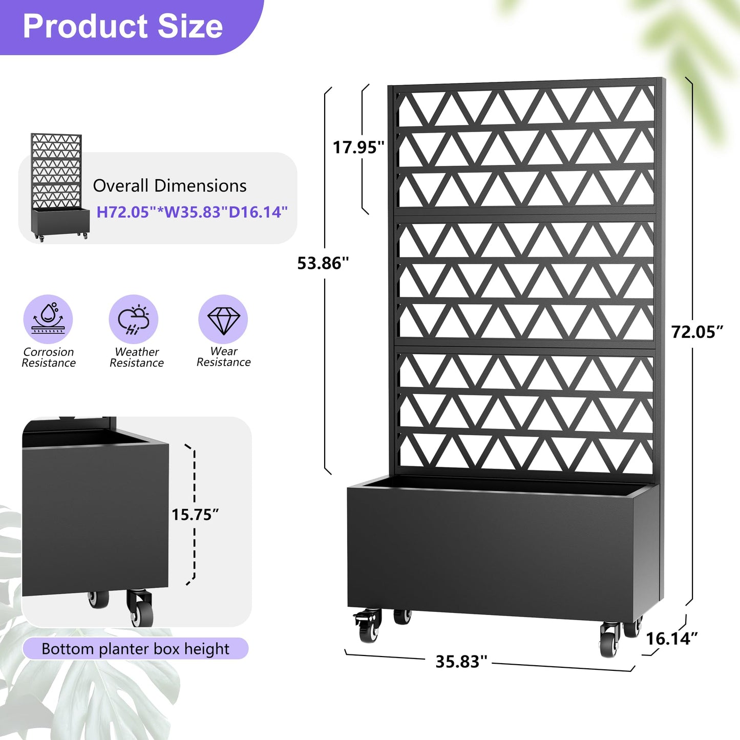 espidoo Mobile Planter with Trellis - 72 Inch Tall Metal Garden Planter Box with Wheels & Climbing Grid - Tool-Free Assembly Outdoor Plant Stand for Balcony Patio & Small Space Gardening
