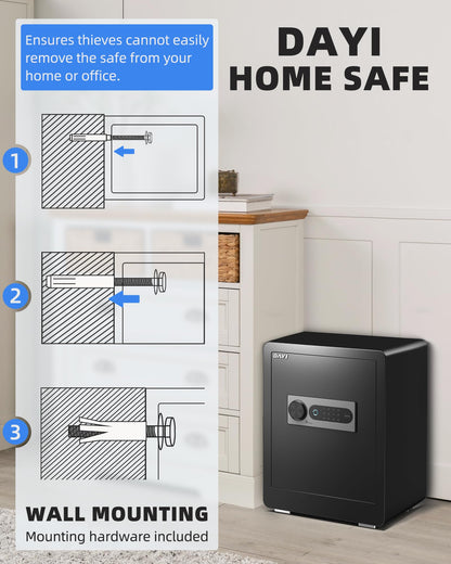 DAYI Biometric Fingerprint Safe Box, 2.0 Cubic Feet Home Safes with Fireproof Bag, Digital Touchpad Security Safe for Money Cash Documents, Dual Alarm System - 45 Plus