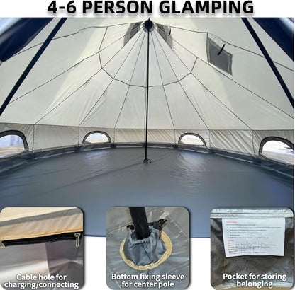 DANCHEL OUTDOOR B2 Portable Yurt with Sun Shelter for All Year Living, 4 Season Bell Tent 4 Person Family Camping Glamping Party 300D Oxford Khaki,4m/13ft