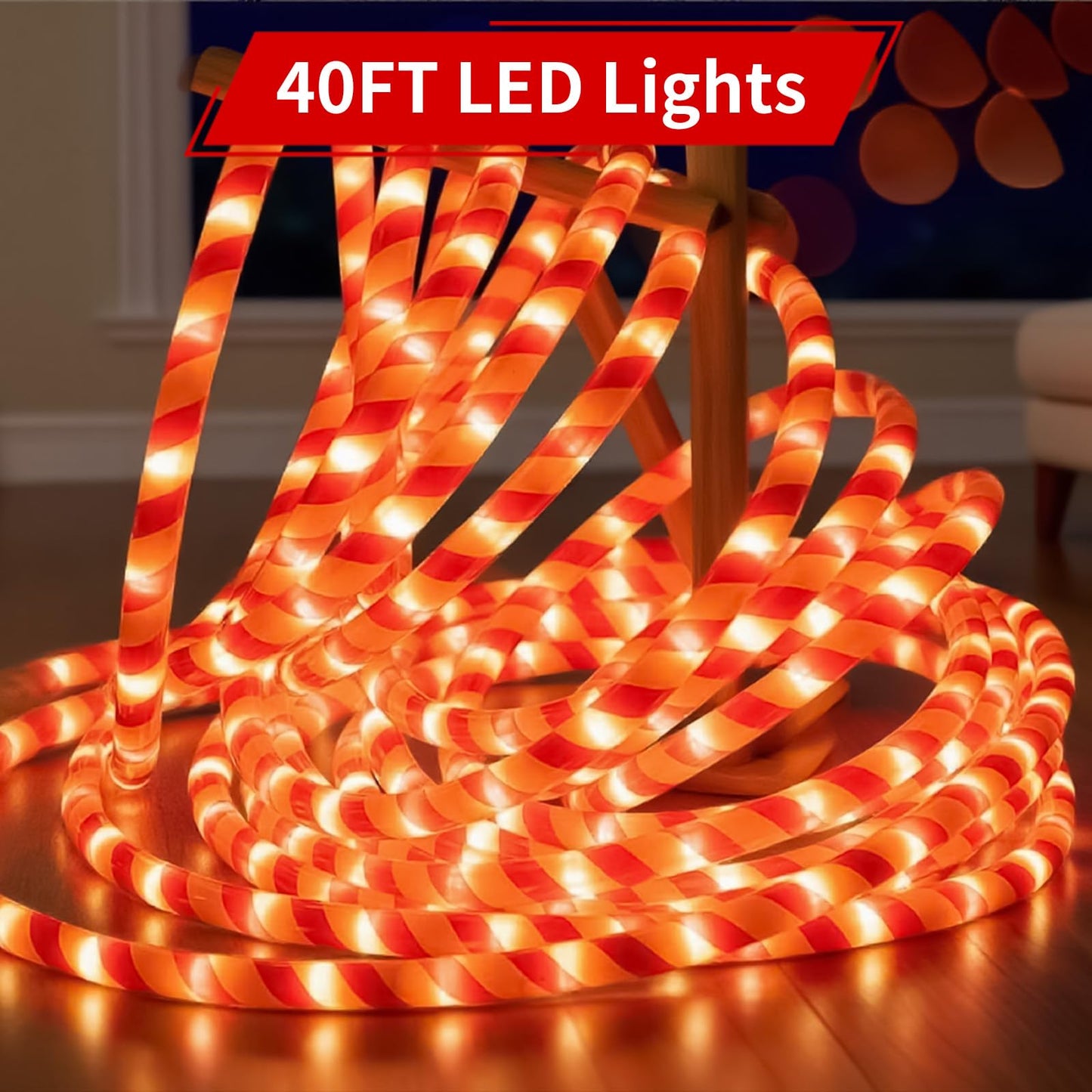vicktree 360 LED Christmas Candy Cane Rope Lights, 40FT Waterproof Xmas Tree Light, Connectable Tube Light Plug in for Indoor Outdoor Garden Yard Holiday Wedding Festival Party Decoration