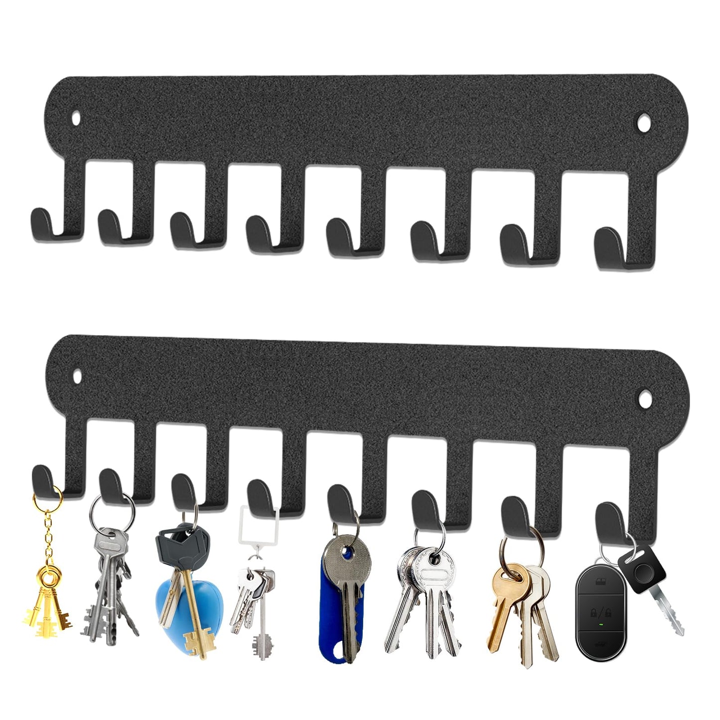 Suzurana 2 Pack Key Holder Wall Mount, Key Holder for Wall,Key Wall Holder, Key Hooks Hanging Keys, Key Hanger Wall Mount with 8 Hooks, Key Rack for Living Room, Kitchen, or Bathroo