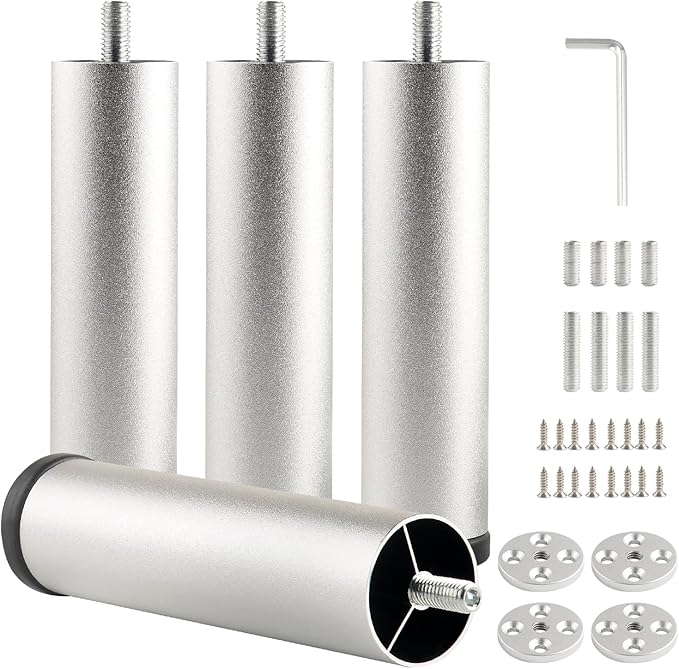 4 Pack Bed Support Legs Extensions 6 inch Silver Sofa Legs Adjustable Furniture