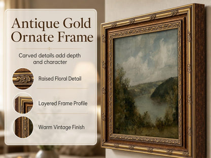 KKP Vintage Gold Framed Lake Wall Art, Gloomy River Painting Canvas Prints