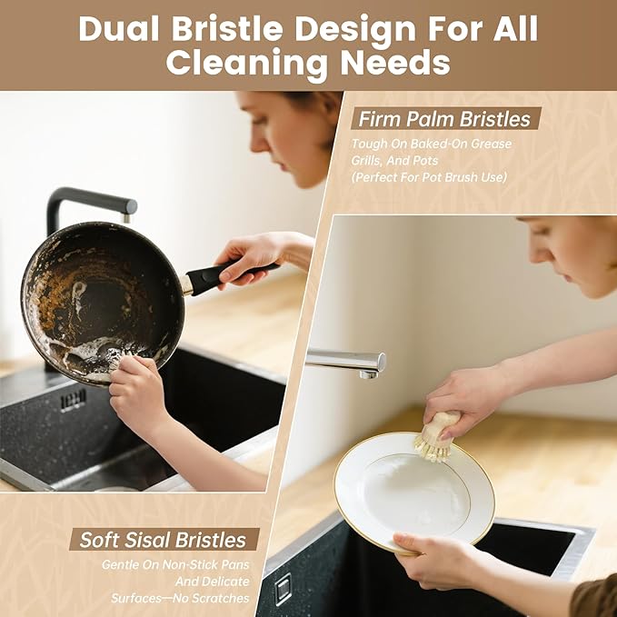 2-Pack Bamboo Dish Brush – Natural Dish Scrub Brush