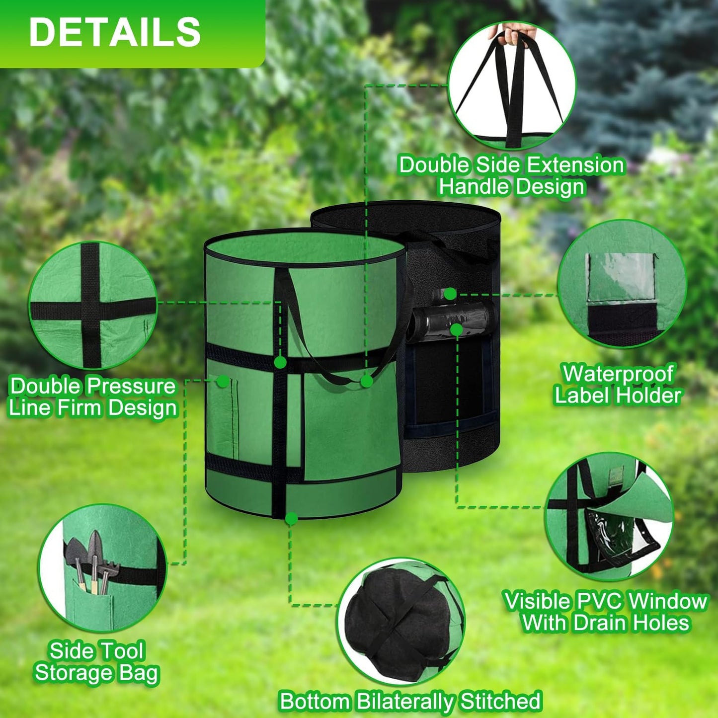 MEKOLIFE 7 Gallon Potato Grow Bags with Viewing Window, 300G Nonwoven Garden Planting Pots, Heavy-Duty Surround Handles for Gardening Supplies (2Pack Grow Bags)