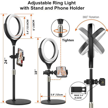 Desk Ring Light with Stand, 10.5'' Selfie Phone Light for Video Recording, Adjustable Circle Ringlight for Computer Laptop Zoom Meeting, Conference Video Calls, Podcast, Streaming, Photography