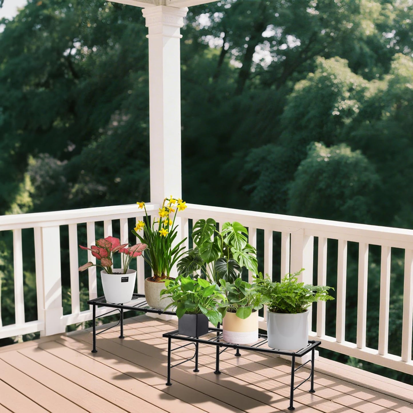 YIMITEE 2 Pack Metal Plant Stand Indoor Outdoor, 1 Tier Heavy Duty Flower Pot Stands, Space-Saving Ladder Planter Holder, Decorative Flower Display Rack for Patio Living Room Garden Corner Balcony
