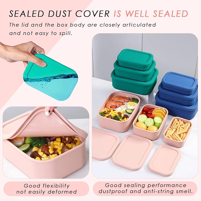 Silicone Food Storage Containers, Leak-Proof, Microwave & Dishwasher Safe