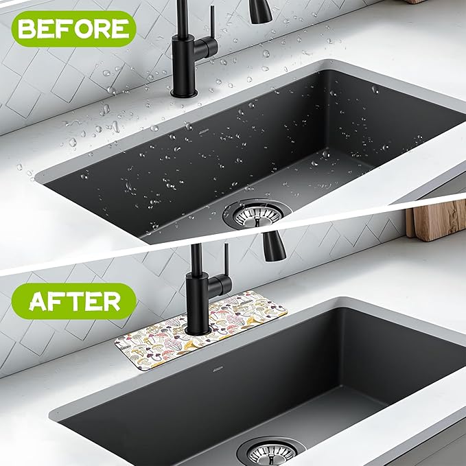 Kitchen Sink Splash Colorful Mushrooms Guard Faucet Mat Super Absorbent Fast