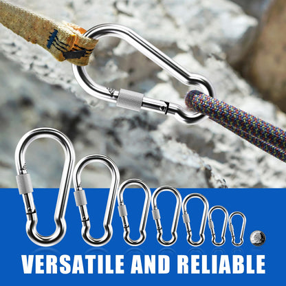 Locking Carabiner, 10 Pack 3.54 inch Heavy Duty Carabiner Clips, 304 Stainless Steel Spring Snap Hook, Screw Carabiners Keychain for Outdoor Camping, Swing, Hammock, Hiking, Quick Link