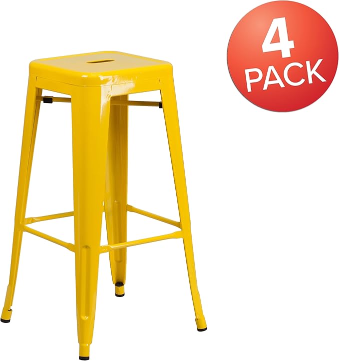 Flash Furniture Lily 4 Pack Commercial Grade 30" High Backless Yellow Metal