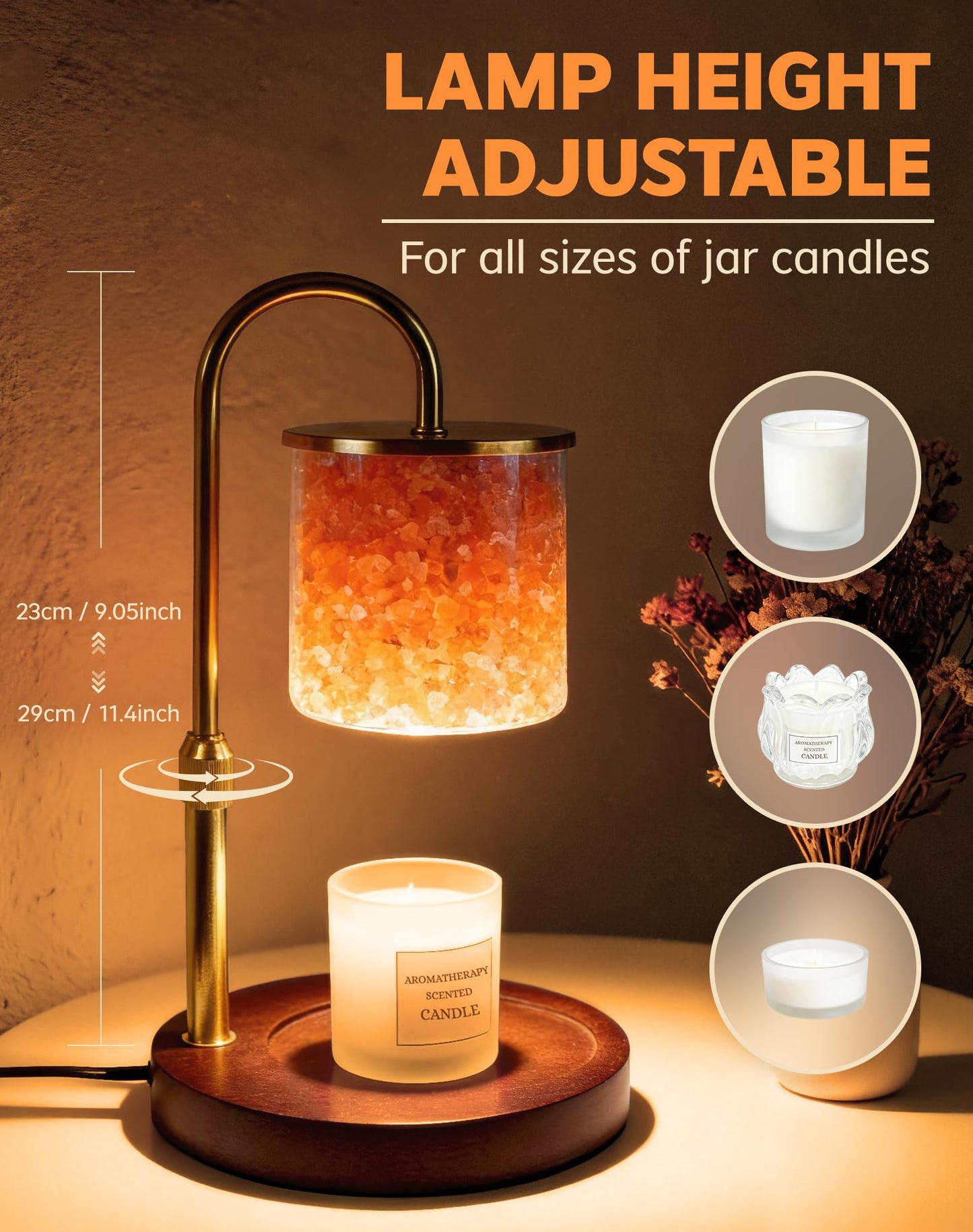 ARVIDSSON Candle Warmer Lamp with Himalayan Pink Salt, Timer & Dimmable Candle Warmer for Jar Candles, Birthday Gifts for Women Mom, House Warming Gifts, Candle Lamp Warmer for Home Decor