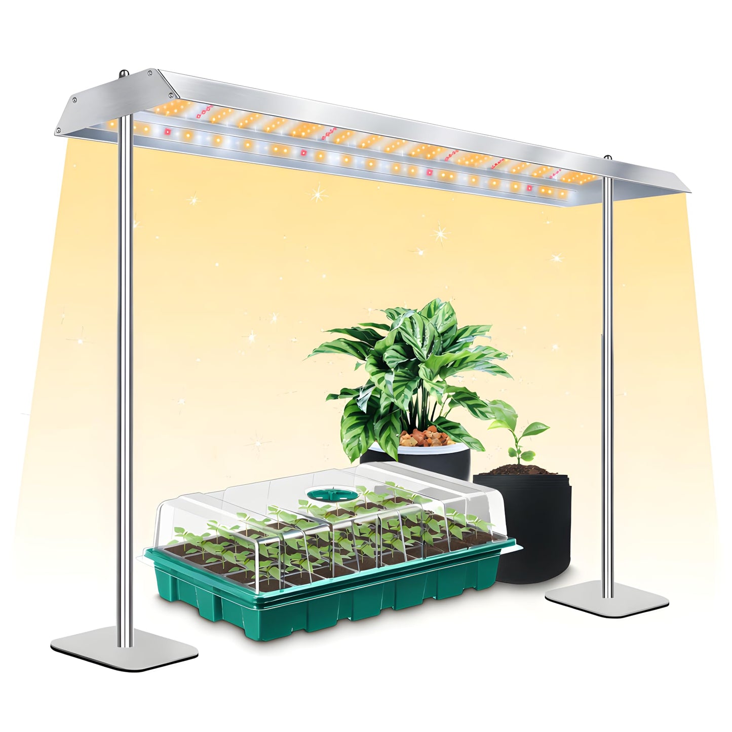 SDOVUERC Grow Light Stand with Aluminum Alloy Frame, 60W High-Power Full Spectrum Plant Grow Lights for Indoor Plants, 4/8/12H Timer, 10 Dimmable Levels, Adjustable Height, Ideal for Seedlings