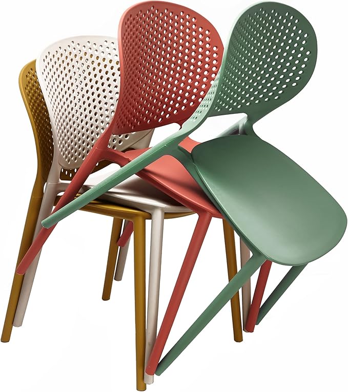 2xhome Set of 3 Patio Dining Chairs | Modern Stackable Outdoor Pool Side Chair | Weather Resistant Plastic for Yard, Porch, Balcony, Kitchen, Green