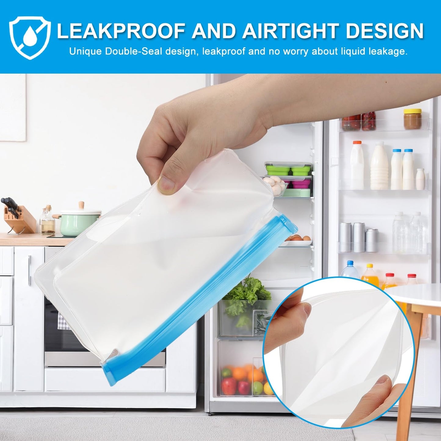 PATIKIL 8.7"x2"x5.3" Reusable Freezer Bag, 3 Pcs Leakproof Zip Food Storage Stand Up Bags Fridge Snack Vegetable Fruit Ice Container for Long-Lasting Freshness, Black